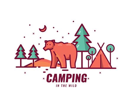 Camping in the wilds. Camping and outdoor scenery concept. vector illustrationのイラスト素材