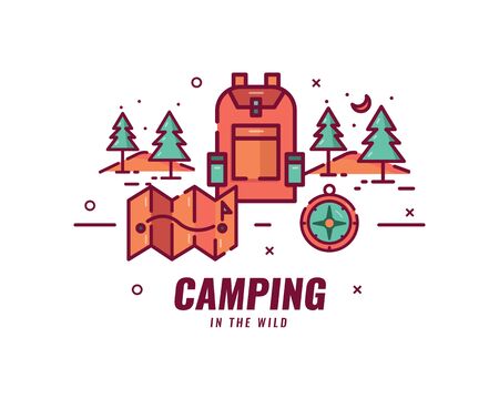 Camping and hiking. Camping and out door objects and scenery concept. vector illustrationのイラスト素材