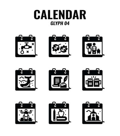 Glyph icon set of memorial and holiday calendar. icons set4のイラスト素材