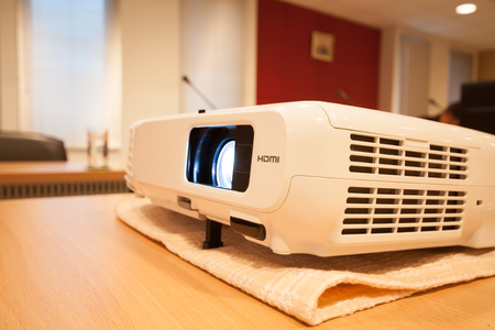 Projector prepared for presentation in meeting roomの写真素材