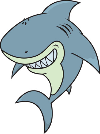 Happy,silly looking great white shark illustration isolatedのイラスト素材