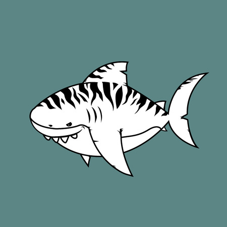 Tiger shark.Isolated cartoon character.coloring book versionのイラスト素材