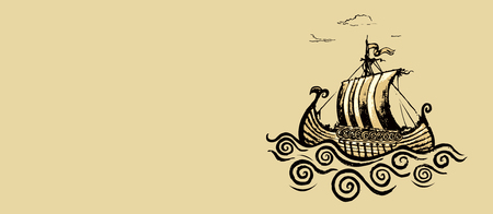 Viking ship.Pencil drawing illustrationのイラスト素材