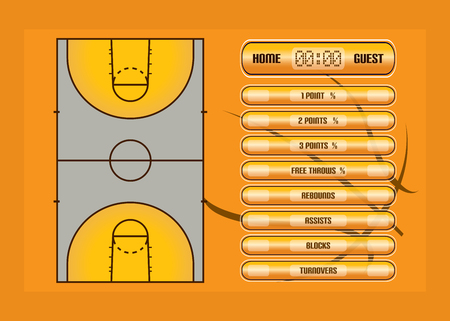 Basketball game report.Basketball court and game statistics vector illustrationのイラスト素材