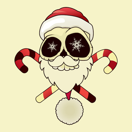 Santa skull with crossed candies.Unusual cartoon Christmas character.Isolated vector illustrationのイラスト素材