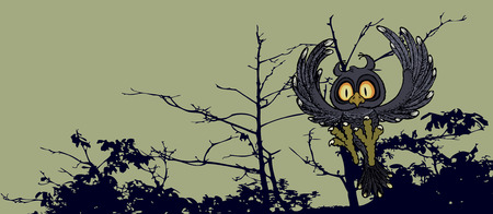 Owl in the night.Cute looking cartoon character.banner designのイラスト素材