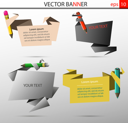 Set of vector banners in the form of sheets with crayonsのイラスト素材
