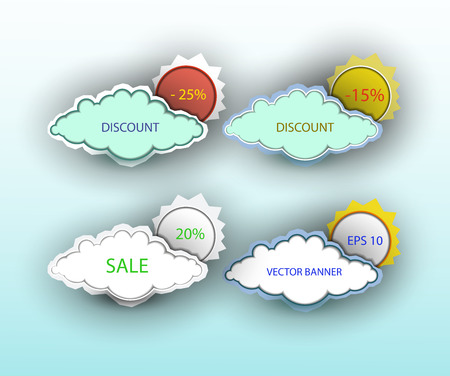 Vector set of banners of clouds and sunのイラスト素材