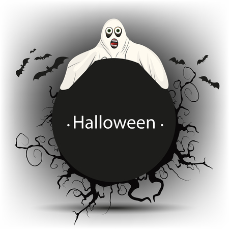 Black round banner with a Ghost on Halloweenのイラスト素材