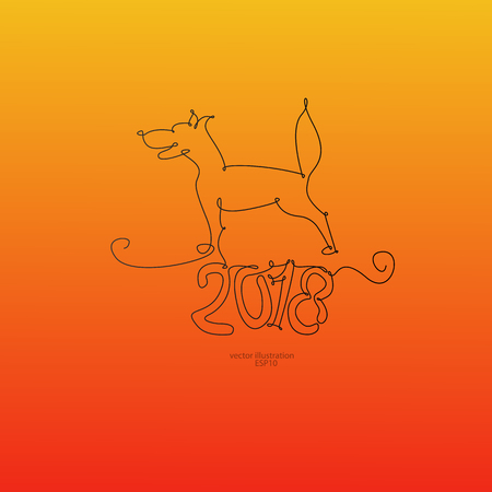 2018 dog with one line for the new yearのイラスト素材