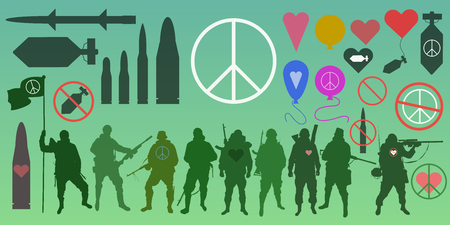 Editable set of illustrations on the theme of the warrior and soldiers, vector EPS10