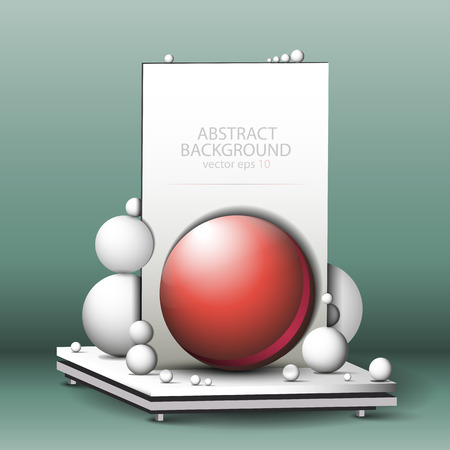 Abstract geometric 3d background - composition, still life of white and red balls on the table vector of Eps10のイラスト素材