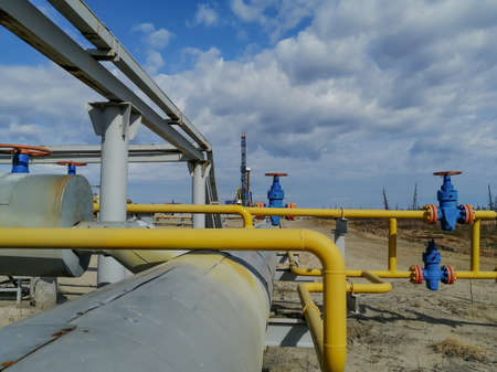 Pipeline fittings and manifold of producing gas wells in the field. Handwheels for high pressure...