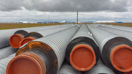 Stored pipes for the gas pipeline, covered with thermal insulation. For laying in the conditions of...