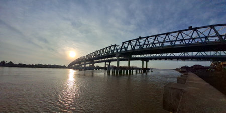 Panoramic view of Kapuas 2 Bridge located in Pontianakの写真素材