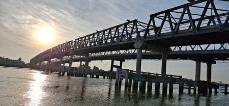 Sunrise over Kapuas 2 Bridgeの写真素材