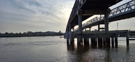 Sunrise over Kapuas 1 and 2 Bridgeの写真素材