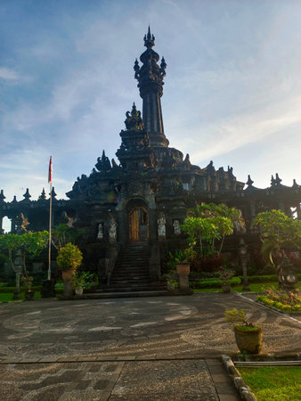 The Wide angle of the magnificent Bajra Sandhi Monument, showcasing its full architectural splendor under a clear sky.の写真素材