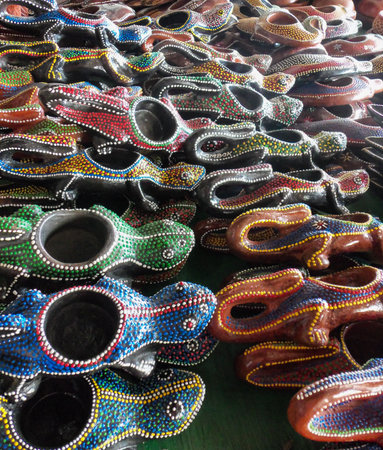 Pottery craft in the shape of gecko clogs from Lombokの写真素材