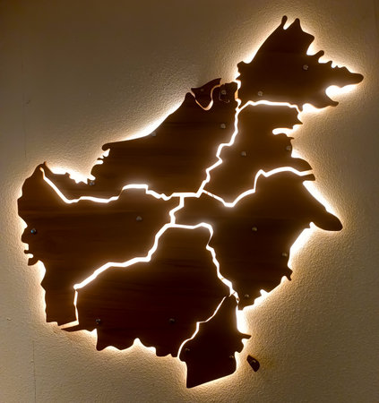 Wooden Kalimantan Map Wall Decor with Backlightの写真素材