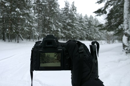photographer photographing the landscapeの写真素材