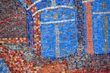 Beautiful colorful mosaic of different square elements on the wallの写真素材