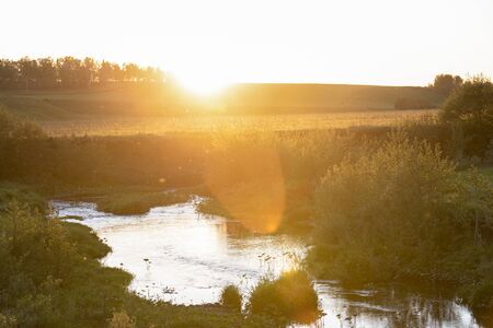 Beautiful summer landscape of hilly fieldの写真素材