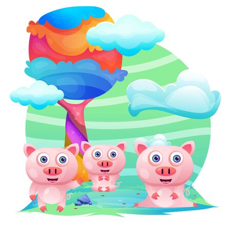 Greeting card Cute Cartoon pigのイラスト素材