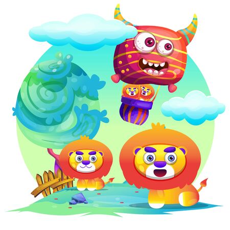Greeting card Cute Cartoon lion. Can be used for t-shirt print kids wear fashion design baby shower invitation card.のイラスト素材