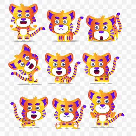 Cartoon tiger with different poses and expressions.のイラスト素材