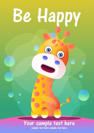 Greeting card Cute Cartoon animal. Can be used for t-shirt print kids wear fashion design baby shower invitation card.のイラスト素材