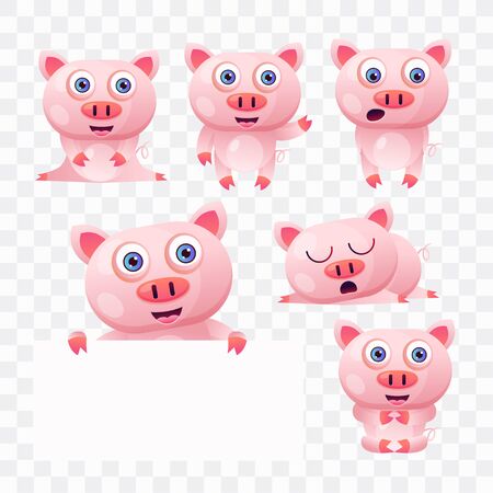 Cartoon pig with different poses and expressions.のイラスト素材