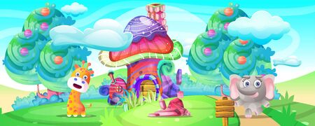 Cartoon wild animal in the fantasy landのイラスト素材