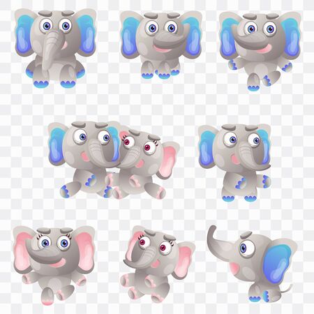 Cartoon elephant with different poses and expressions.のイラスト素材