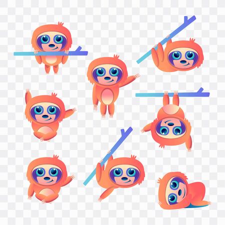 Cartoon sloth with different poses and expressions.のイラスト素材