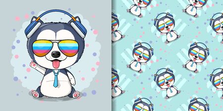 cute cartoon husky puppy vector illustration for kidsのイラスト素材