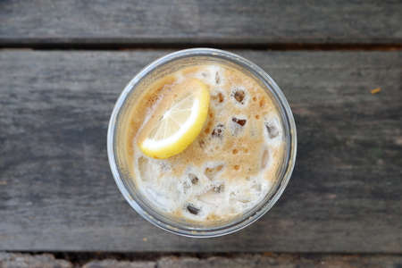 Ice coffee orange honey, and fresh drinks at the cafeの写真素材