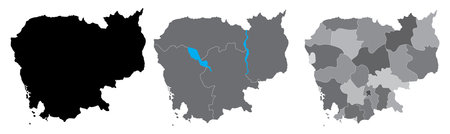 Cambodia map. High detailed with blue device province. Transparent backgroundのイラスト素材