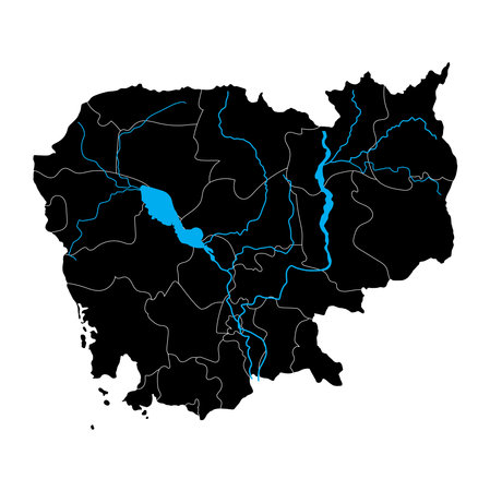 Cambodia map. High detailed with blue device province. Transparent backgroundのイラスト素材
