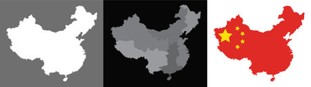 China map and flag on white and black background. Vector illustration.のイラスト素材