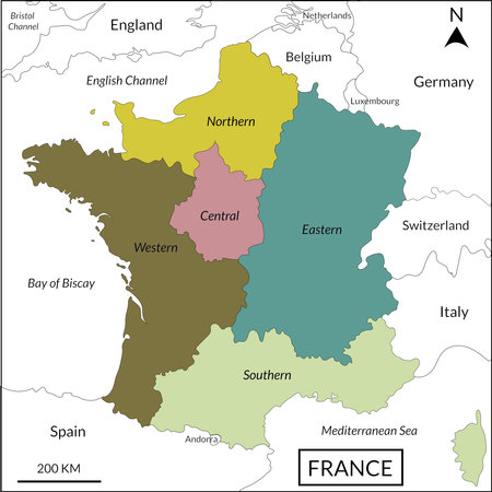 Map of France with borders in pastel colors. Vector illustration.のイラスト素材