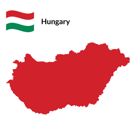 Map of Hungary with Hungarian national flagのイラスト素材