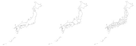 Set of vector contour maps of Japan with black outline on white backgroundのイラスト素材