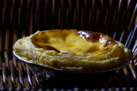 Egg custard tart in foil cup.Egg custard tart.