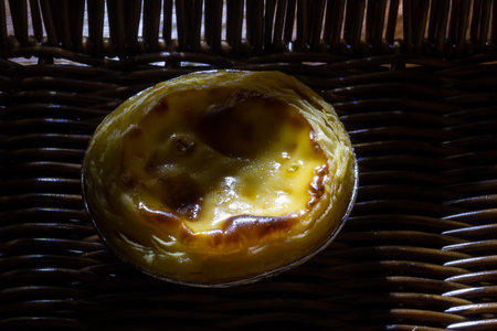 Egg custard tart in foil cup.Egg custard tart.