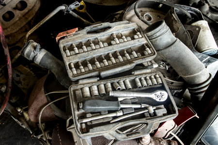 Dirty tool kit.A set of dirty tools for auto repair.
