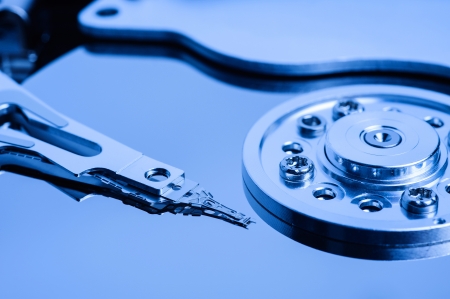 Close-up view of the open harddisk blue