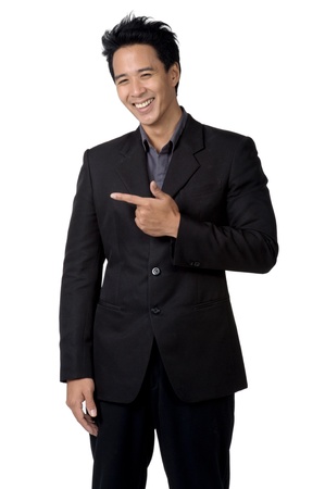 Business man  smile sign direct a isolatedの写真素材