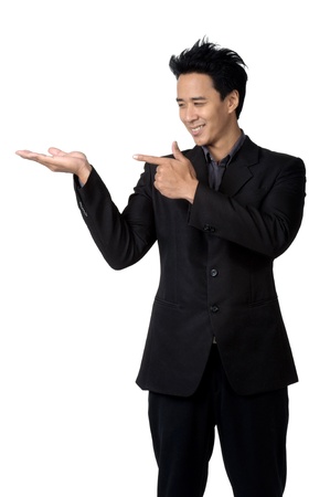 Business man  smile sign direct a isolatedの写真素材