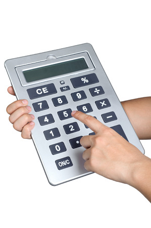 hand sign posture hold Calculator in isolatedの写真素材